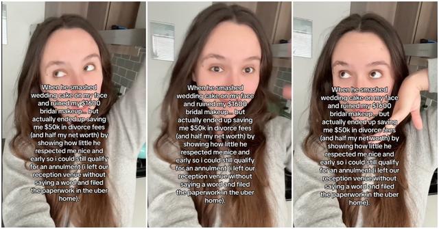 Viral video of woman saying she annulled marriage after husband smashed cake in her face.