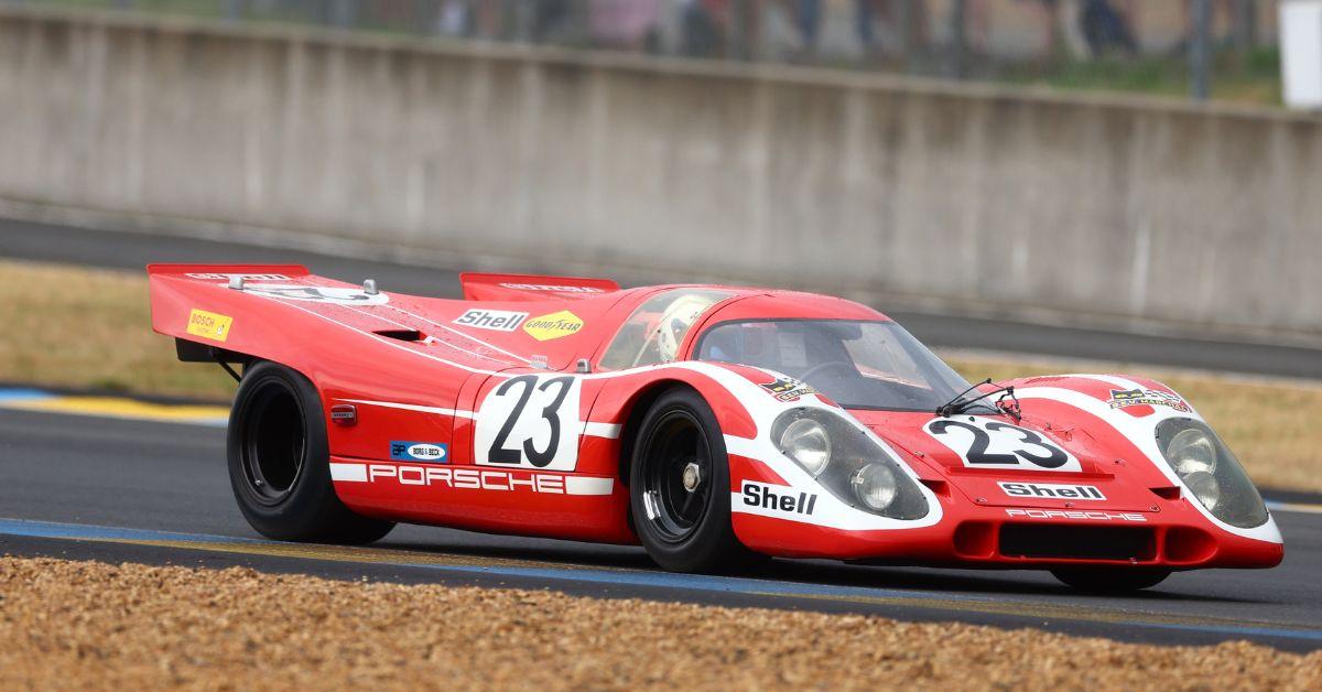 The Porsche 917 takes part in a historic entrants parade ahead of the 100th anniversary of the 24 Hours of Le Mans race 