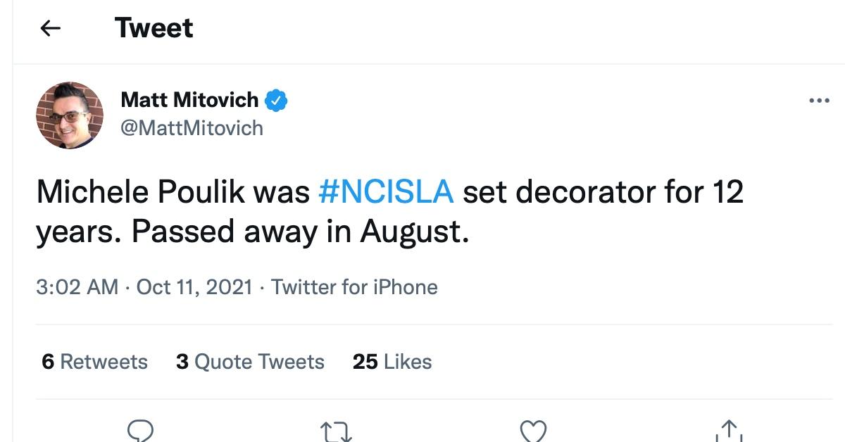 Michele Poulik From NCIS LA the Show Commemorates the Set Decorator