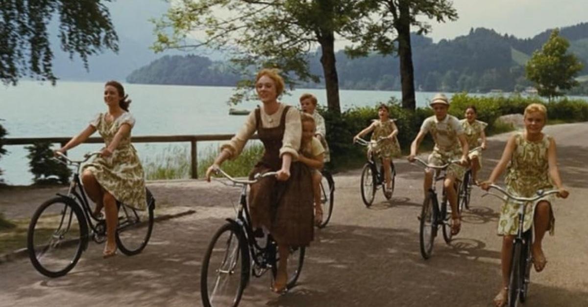 Julie Andrews riding a bike in 'The Sound of Music'