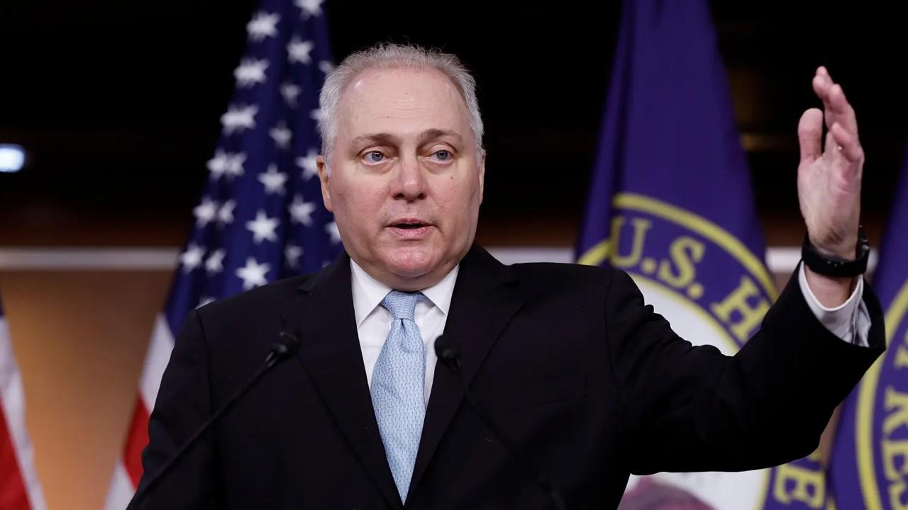  U.S. House Majority Leader Steve Scalise (R-La.) speaks to reporters following a House Republican caucus meeting