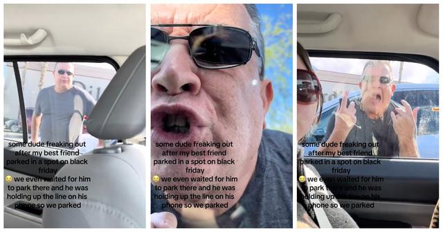 A man banging on a car when he didn't get the parking space he wanted