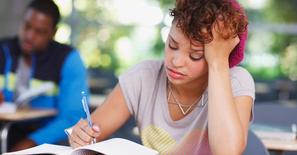 Student stressed as she takes the ACT test