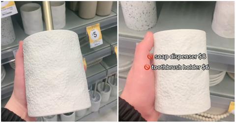 (l-r): Toilet paper toilet brush, Wet Toilet paper soap dispenser