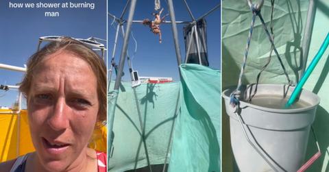 A woman describes how to take a shower at Burning Man