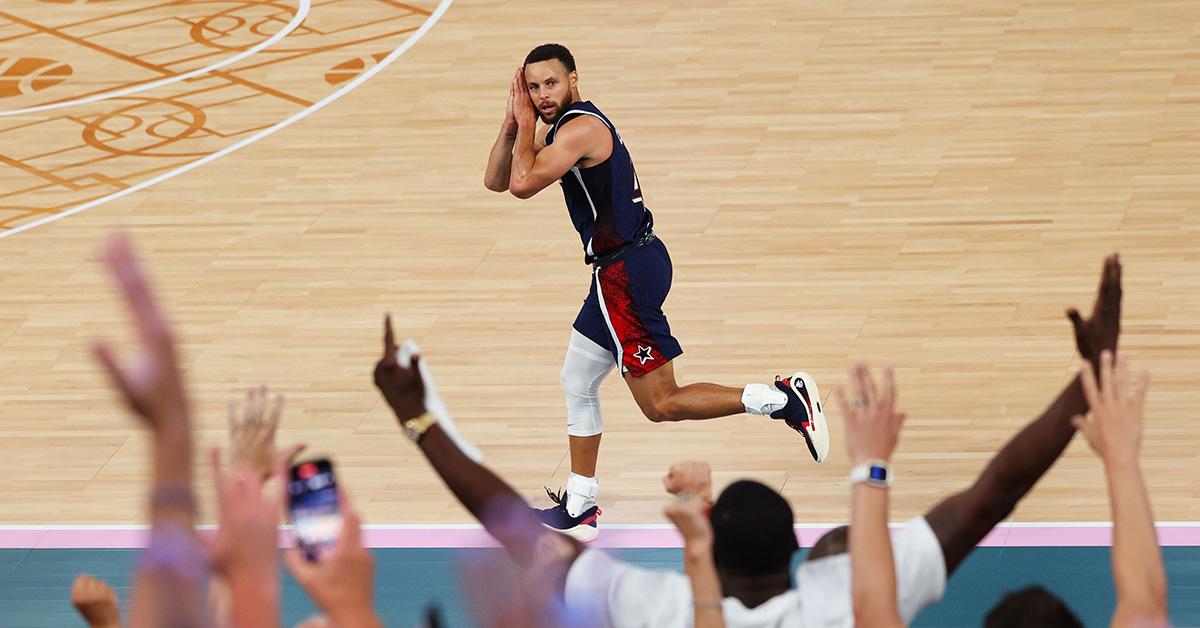 Steph Curry doing a "Night Night" celebration during the gold medal game. 