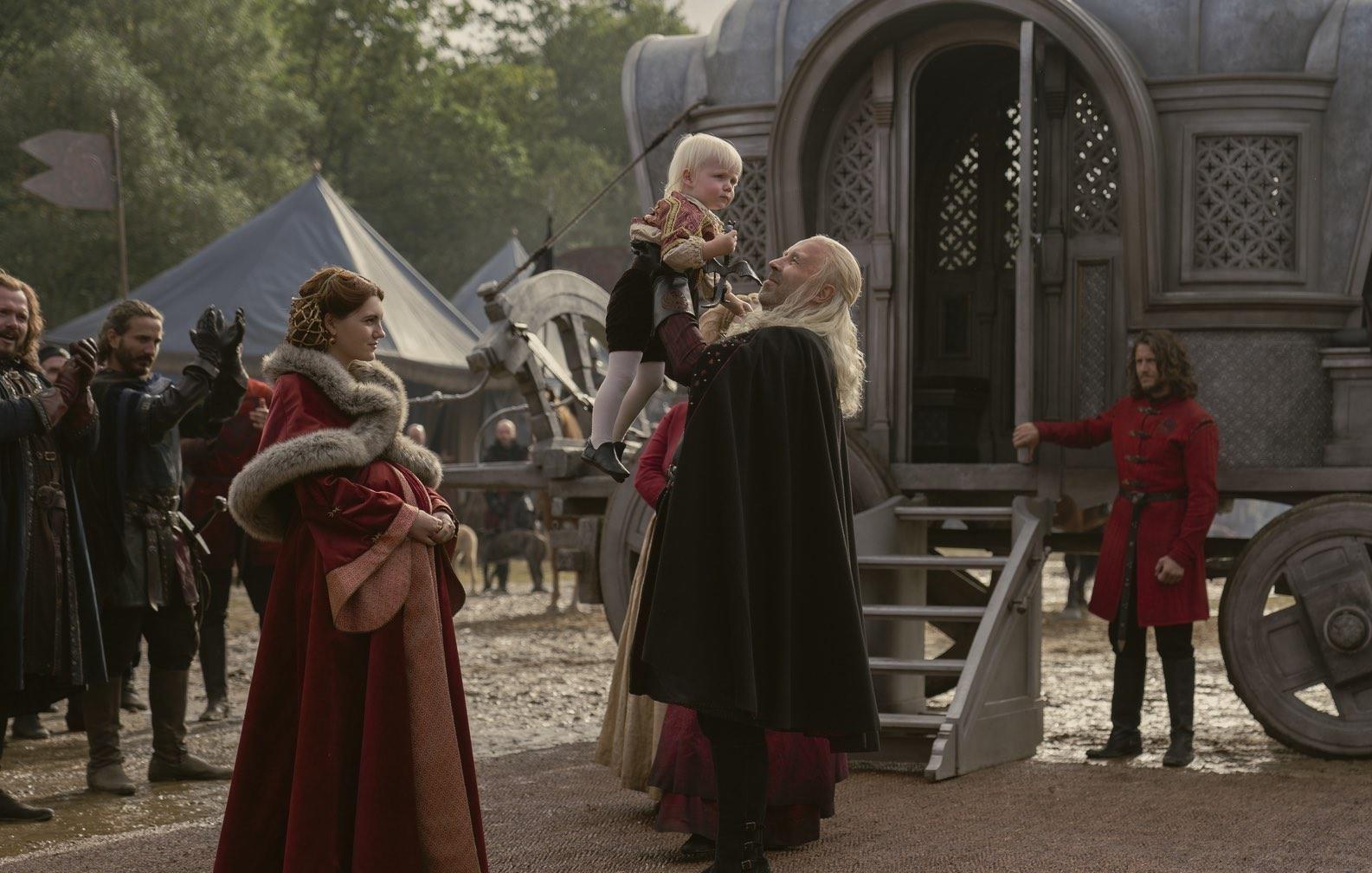 King Viserys I, Queen Alicent Hightower, and Prince Aegon II in 'House of the Dragon.'