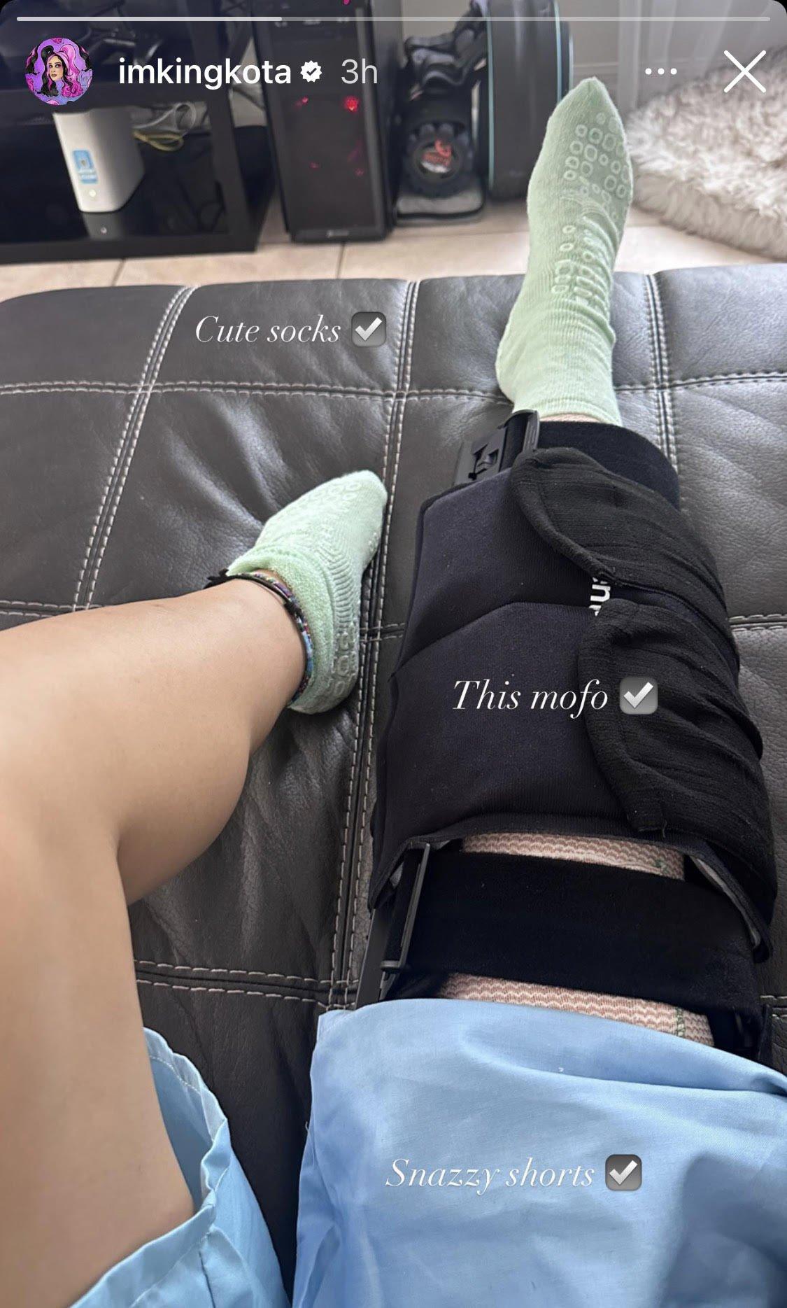 Dakota shared a photo to her Instagram Story of her knee post-ACL surgery on May 23, 2023.