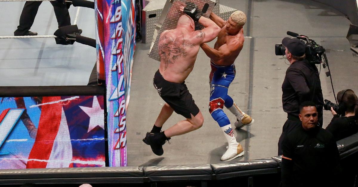 Brock Lesnar fighting Cody Rhodes at Summerslam