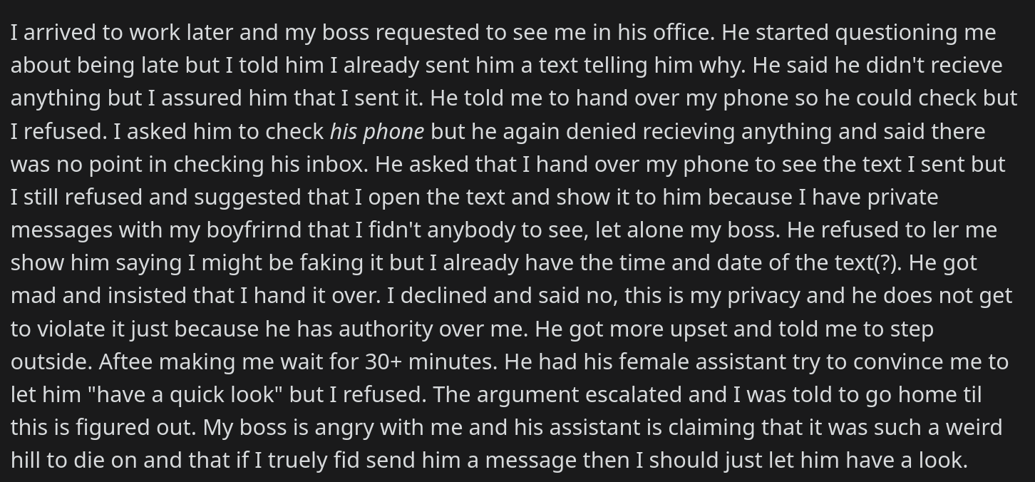 boss demands to look at employees phone