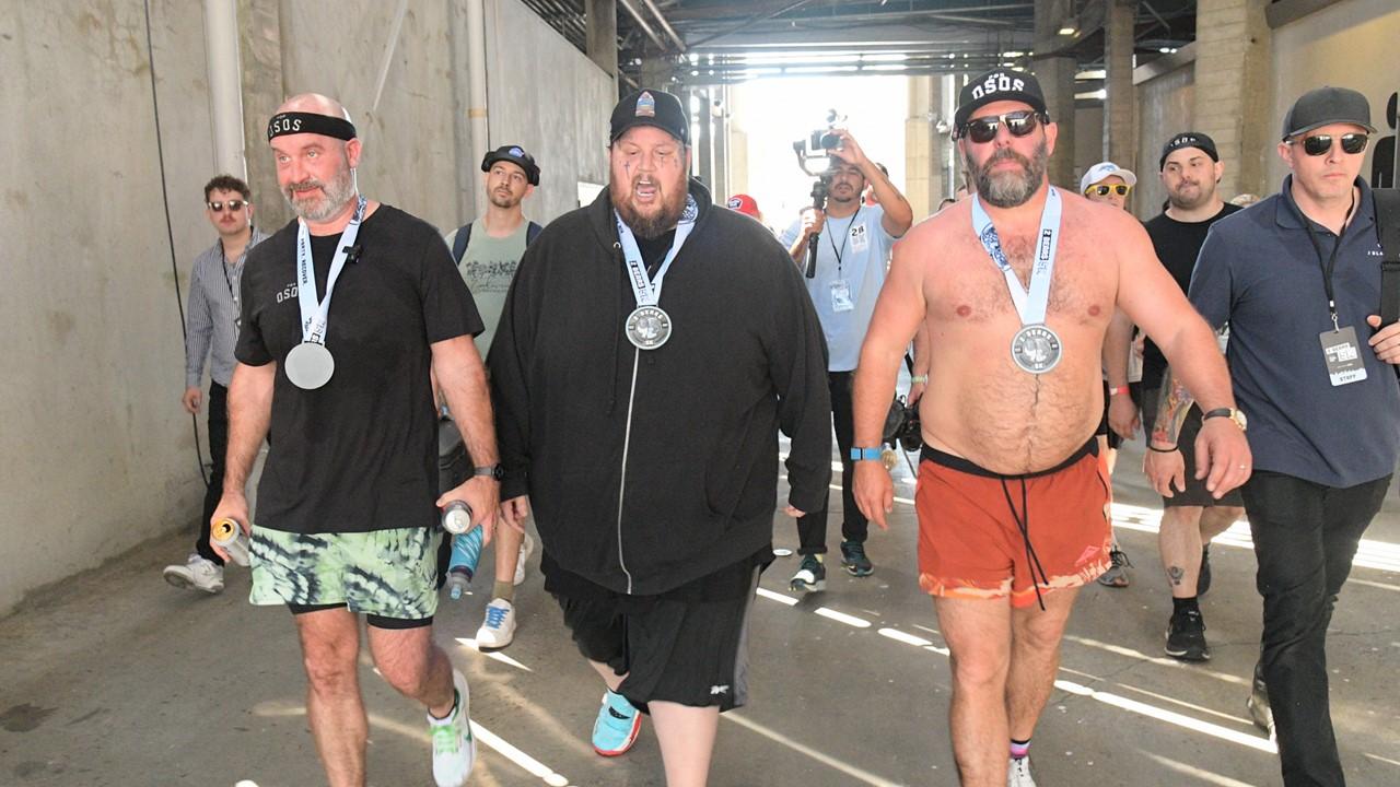 Tom Segura, Jelly Roll, and Bert Kreischer attend Netflix is a Joke Fest: 2 Bears 5K at Rose Bowl Stadium on May 7, 2024