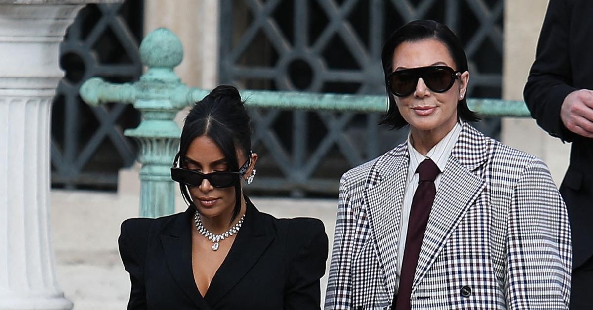 (l-r): Kim Kardashian and Kris Jenner at the Palais de Justice in Paris.