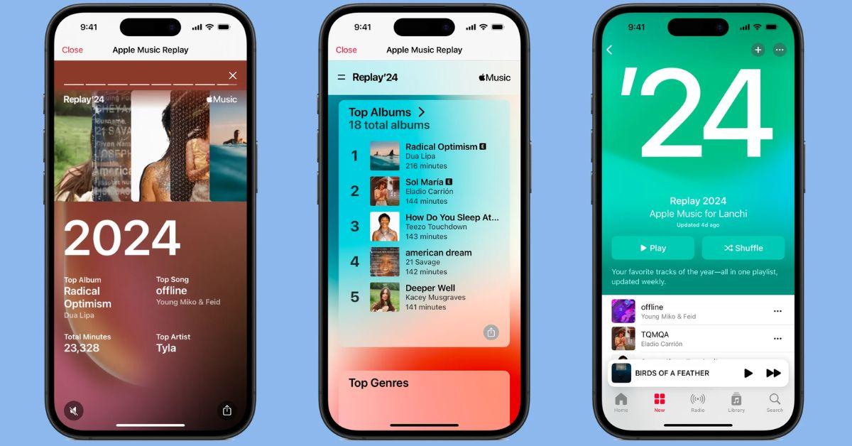 Images of Apple Music Replay from 2024. 