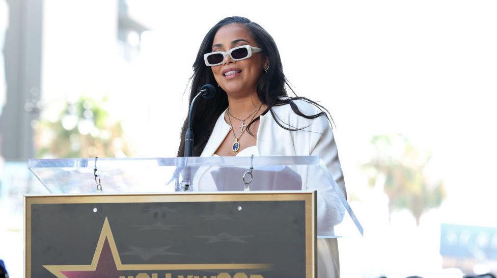 Lauren London speaks onstage as Nipsey Hussle is posthumously honored with a star on The Hollywood Walk of Fame