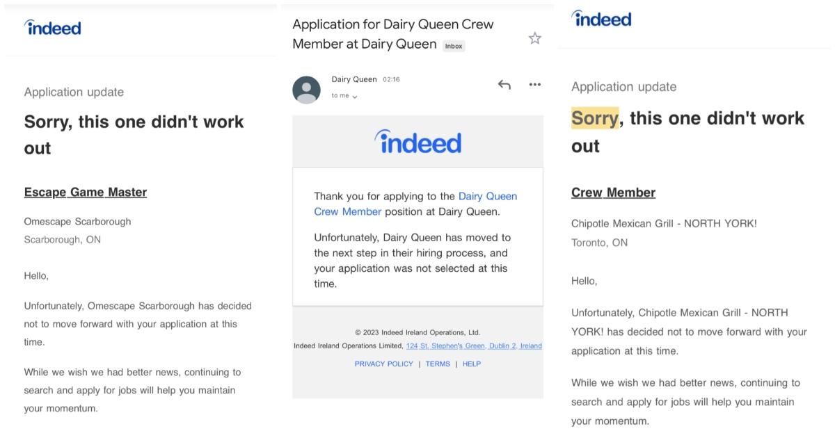 email job rejections from indeed 