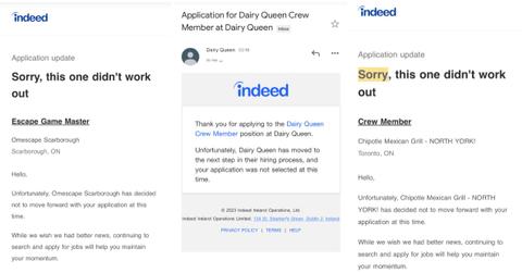 email job rejections from indeed