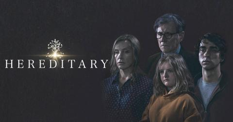 'Hereditary' poster featuring Toni Collette, Gabriel Byrne, Alex Wolff, and Milly Shapiro.