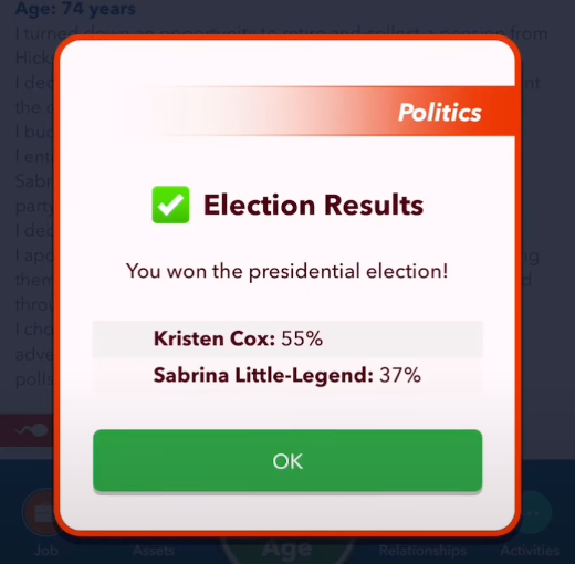 Presidential campaign results in 'BitLife'