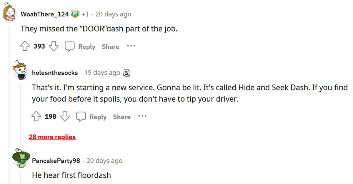 People comment on the subreddit about the DoorDash driver