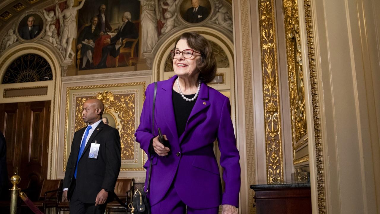 Senator Dianne Feinstein heads to the Senate floor for the Senate impeachment trial of President Donald Trump on Jan. 24, 2020