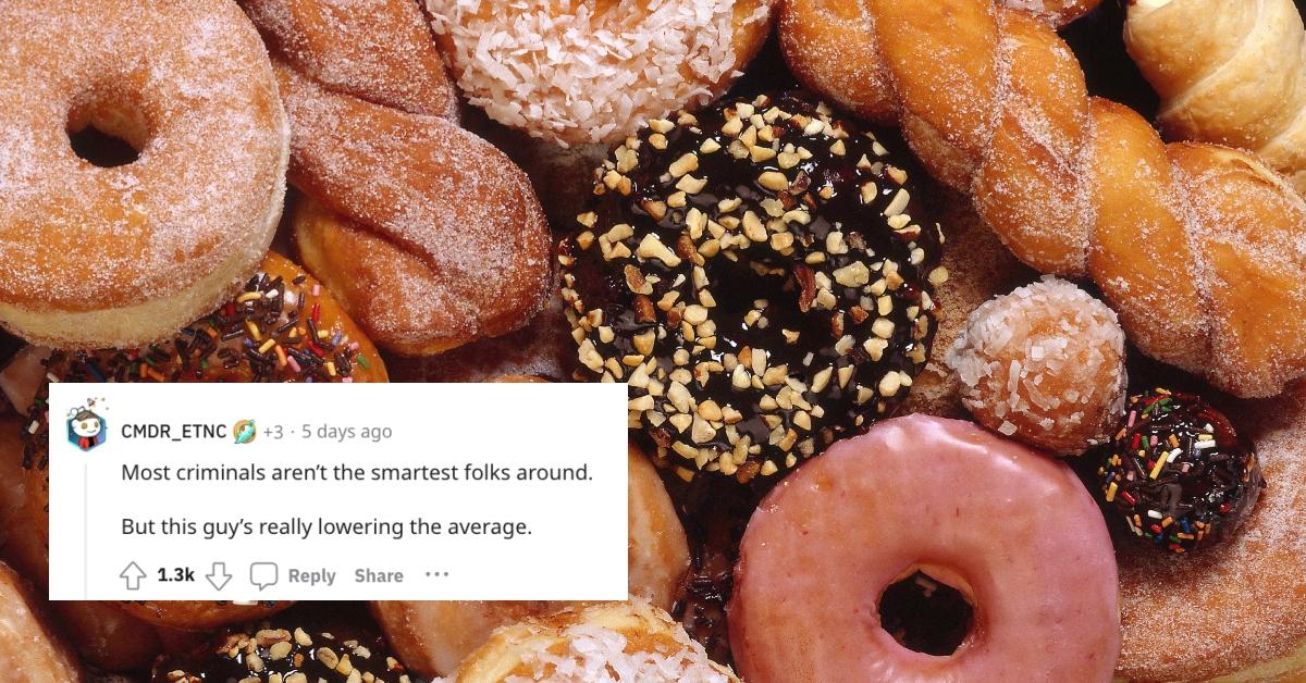 Comment on Reddit thread about stolen donuts, a box of colorful donuts