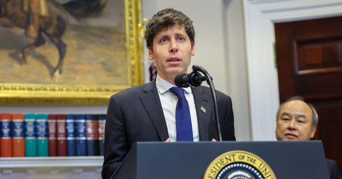 OpenAI CEO Sam Altman speaking in the White House. 