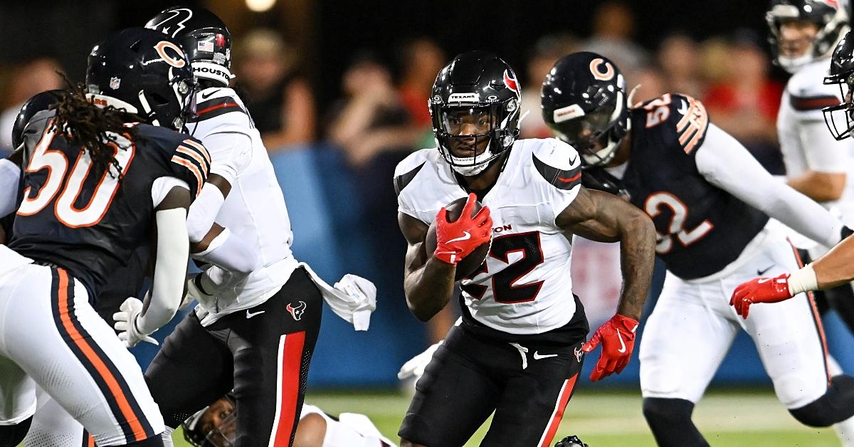 cam akers  of the houston texans carries the ball during the first half of the  pro football