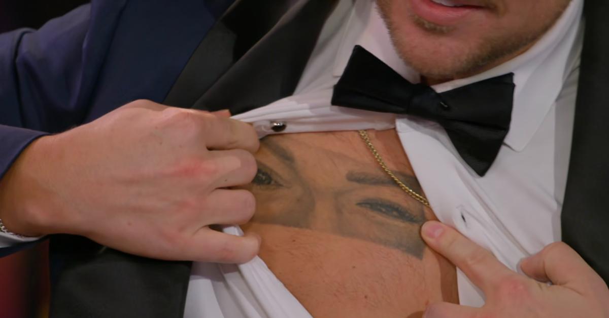 Daniel Hastings shows off his tattoo of his wife Taylor's eyes during the 'Love Is Blind' Season 8 reunion.