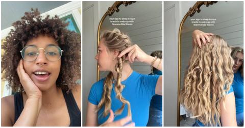 (l-r): A Black woman talking and a white women twisting and untwisting her hair