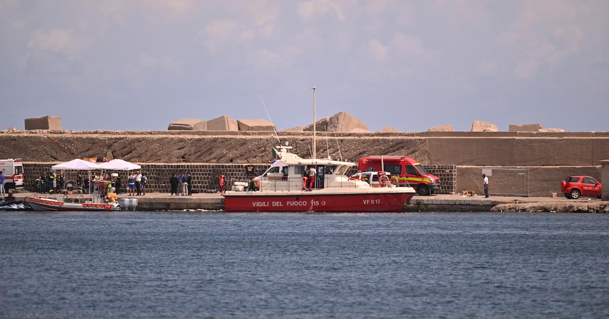 A national fire brigade vessel assists in the search for missing passengers after a yacht capsized on August 19, 2024 off the coast of Palermo, Italy