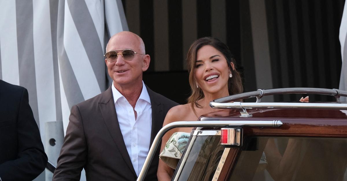 (l-r): Jeff Bezos and Lauren Sanchez attending their wedding in Venice, Italy