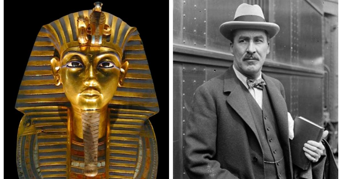 (L-R): Mask of King Tutankhamun; Howard Carter