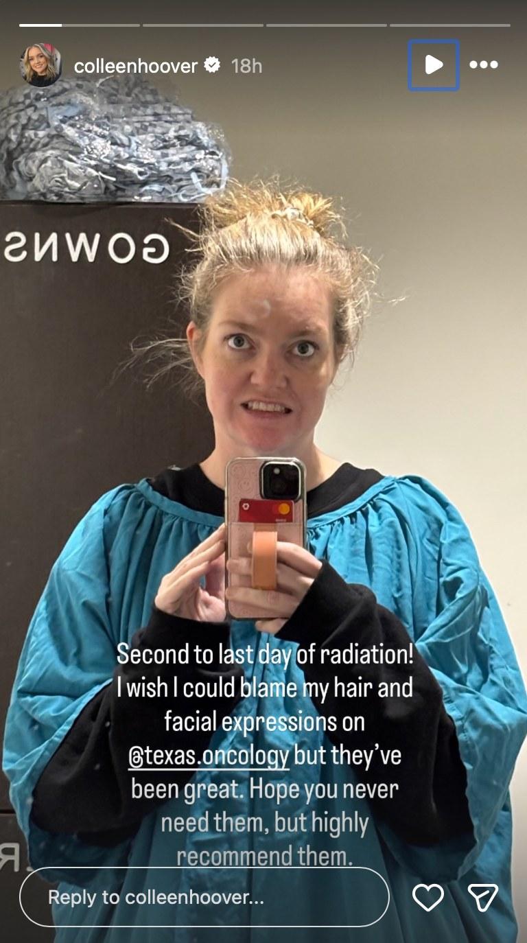 Colleen Hoover reveals she underwent radiation for cancer.