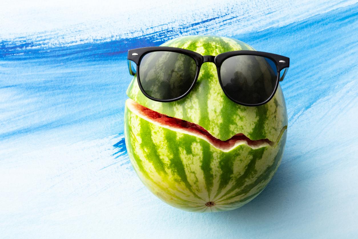 A watermelon with sunglasses