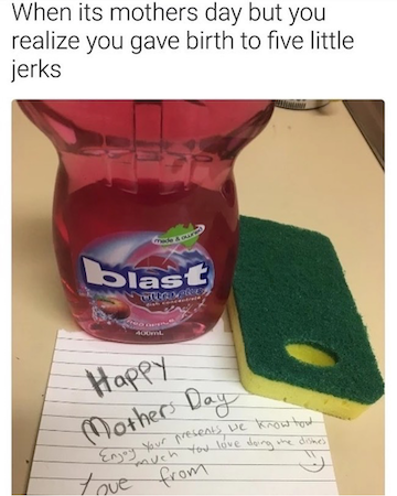 soap, a sponge, and a note