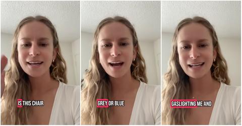 Woman on TikTok says her couch is blue but its gray.