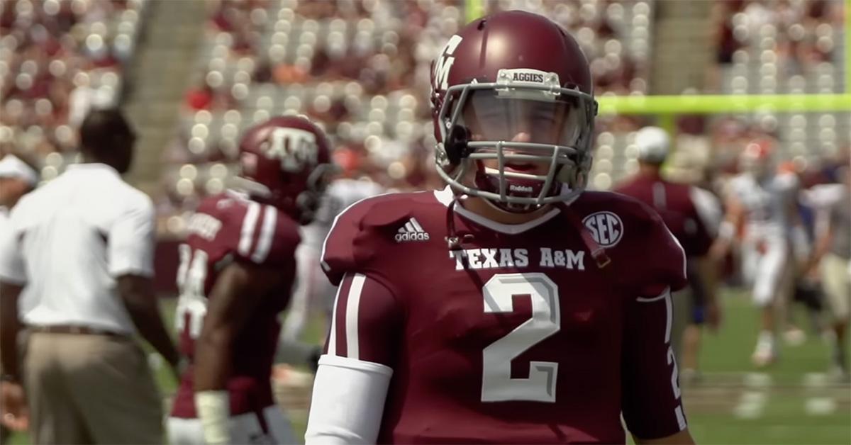 Johnny Manziel on the field in his Texas A&M uniform. 
