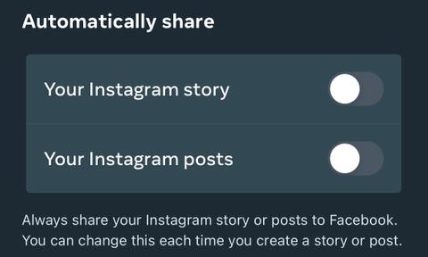 Instagram cross-platform sharing settings
