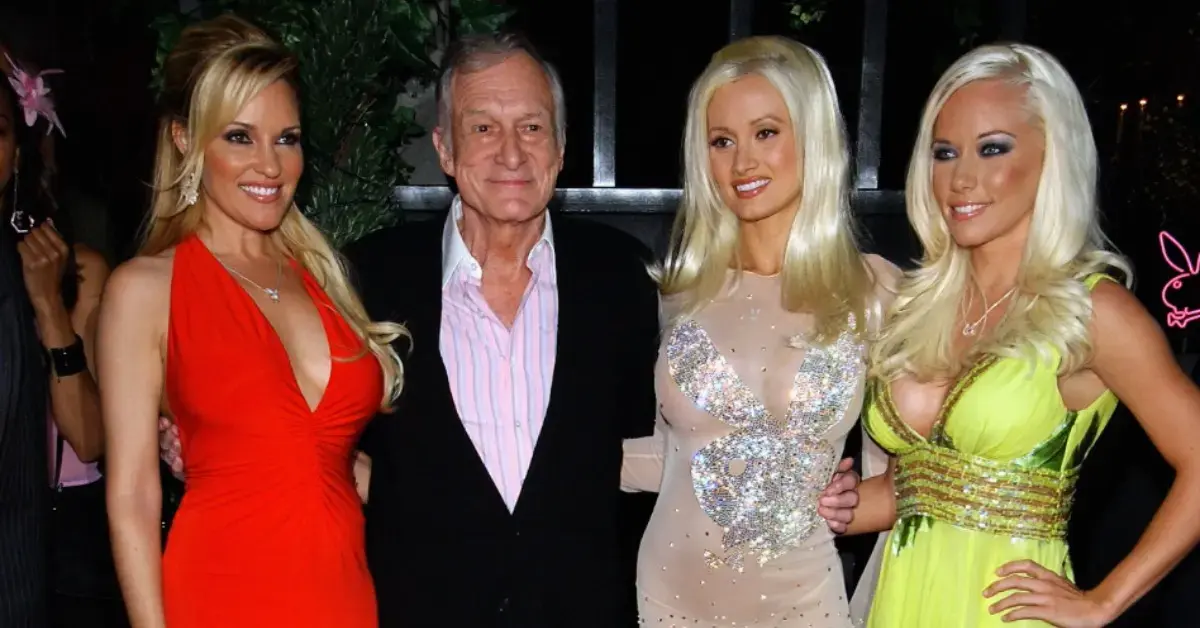 Hugh Hefner with former girlfriends Bridget, Holly, and Kendra