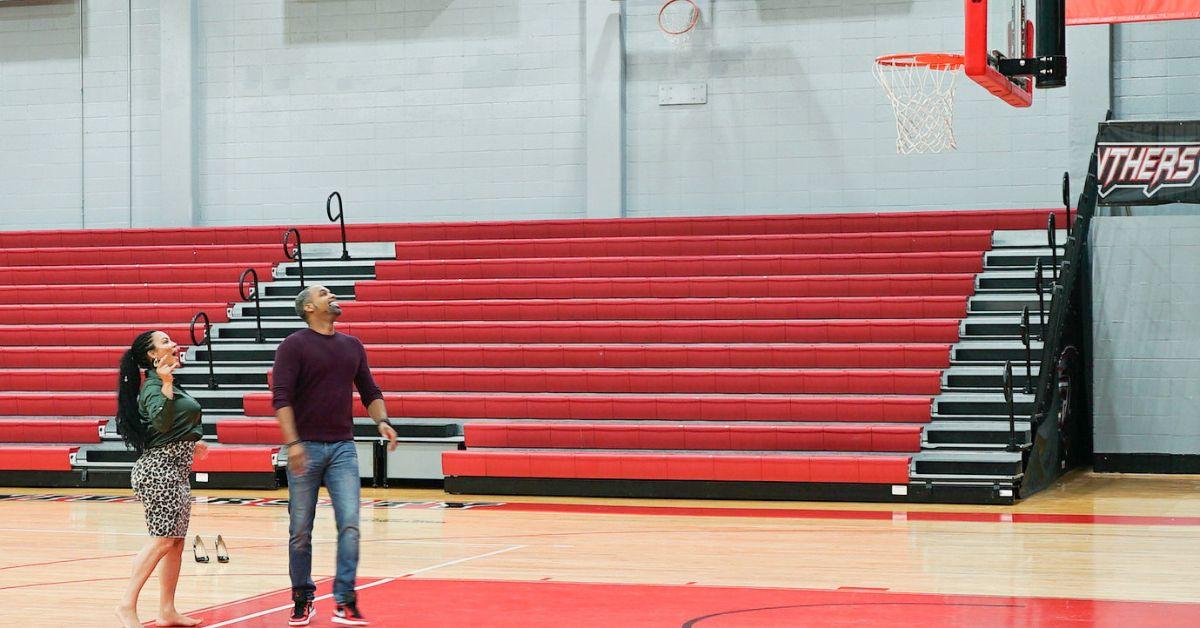 Egypt Sherrod and Mike Jackson on the basketball court at Clark Atlanta University