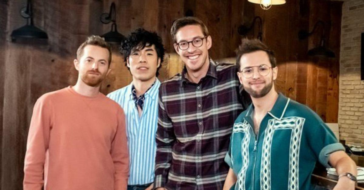 (l-r): Ned Fulmer, Eugene Lee Yang,  Keith Habersberger, and Zach Kornfeld posing for their show, 'No Recipe Road Trip With the Try Guys' Season 1