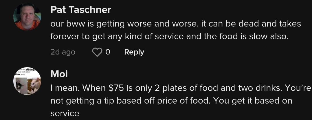 ex server leaves  tip on  order