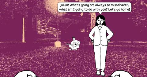 Julián's mom scolding him at the park in 'Despelote'