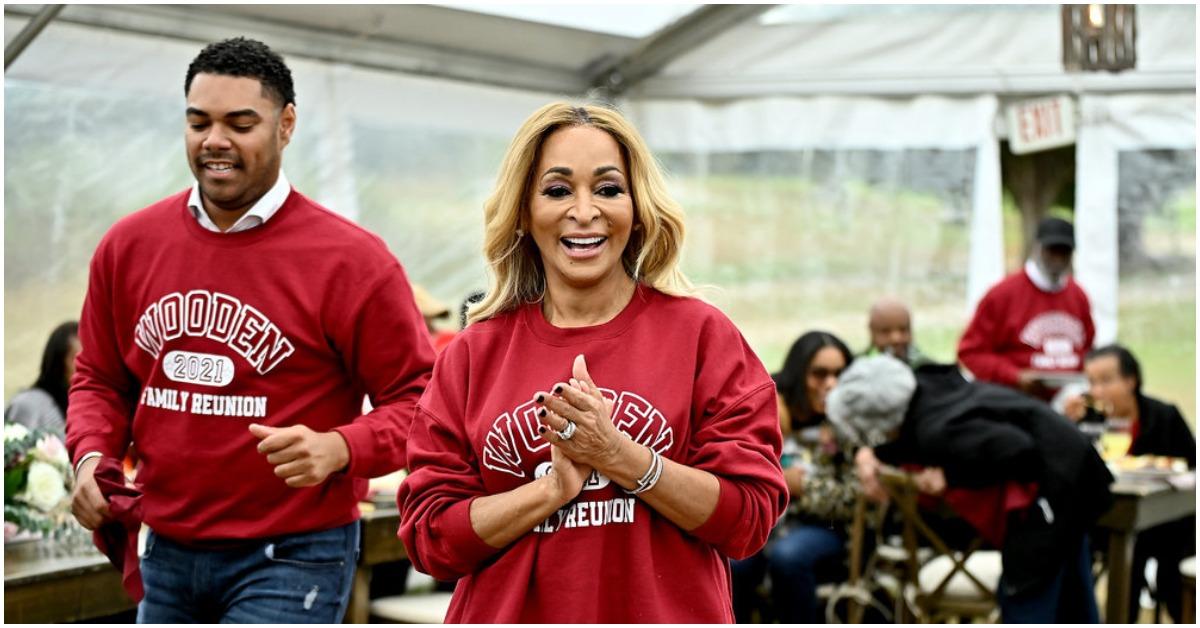 Karen Huger filming a scene from 'Karen's Family Reunion' on Bravo.