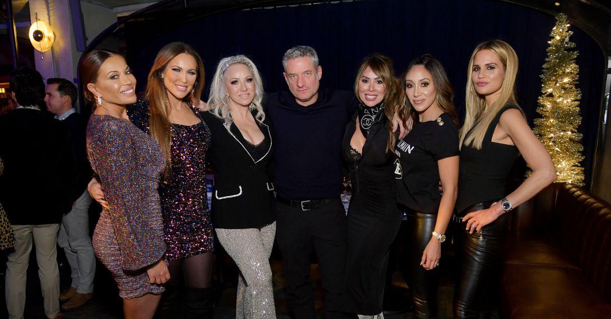 (l-r): Dolores Catania, LeeAnne Locken, Margaret Josephs, Rick Leventhal, Kelly Dodd, Melissa Gorga and Jackie Goldschneider attend the DailyMail.com and DailyMailTV 2019 holiday party at Cathedrale at Moxy Hotel on December 04, 2019 in New York City. 