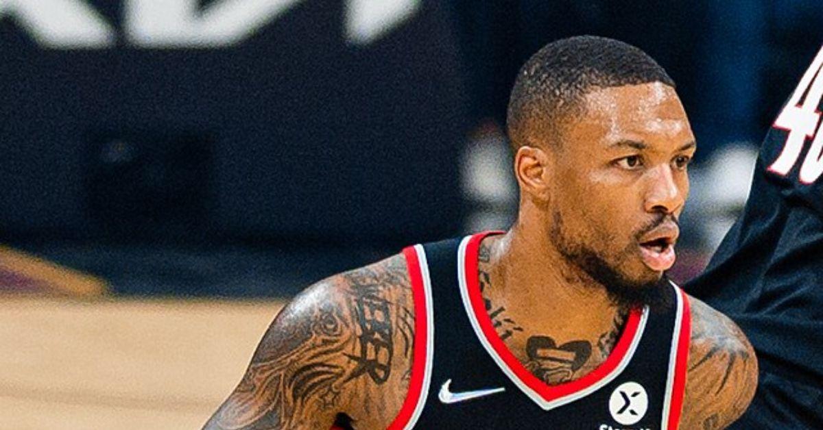 Damian Lillard playing for the Portland Trailblazers. 