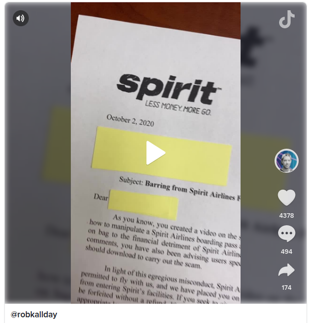 Spirit Airlines Bans Tiktok User for Sharing This Free Carryon Baggage