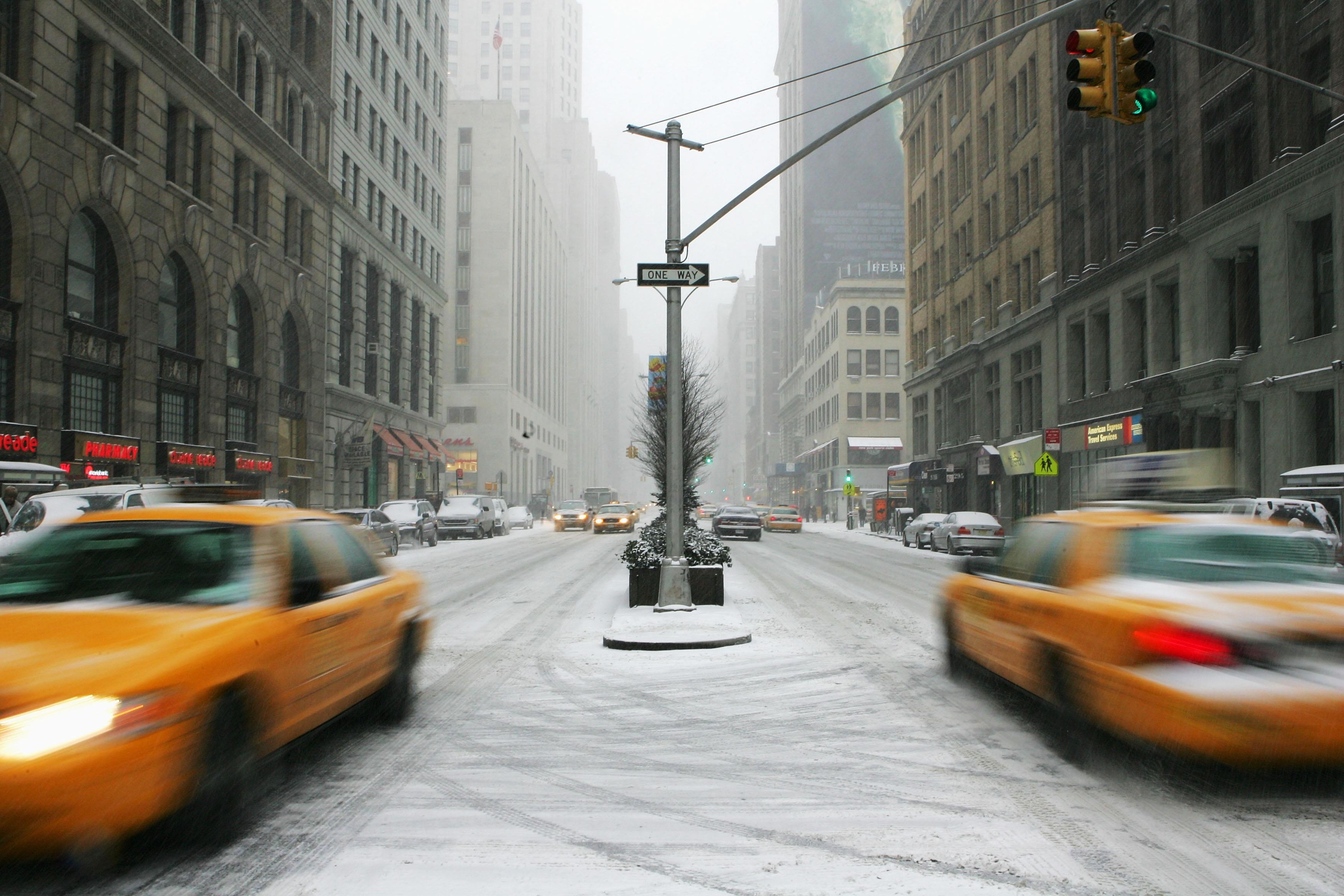 Snowfall in New York City.