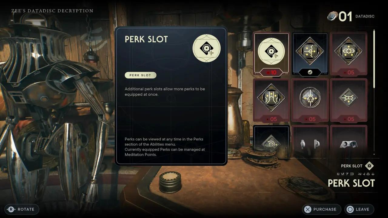 The Perk menu in Star Wars Jedi: Survivor.