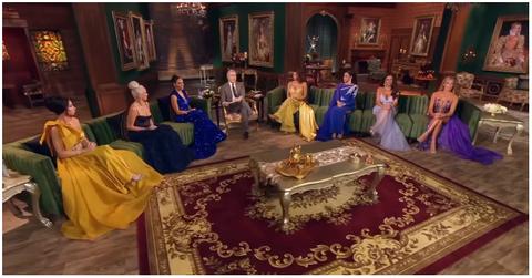 (l-r): Rachel, Margaret, Melissa, Andy Cohen, Teresa, Jennifer, Dolores, and Danielle at the 'RHONJ' reunion.